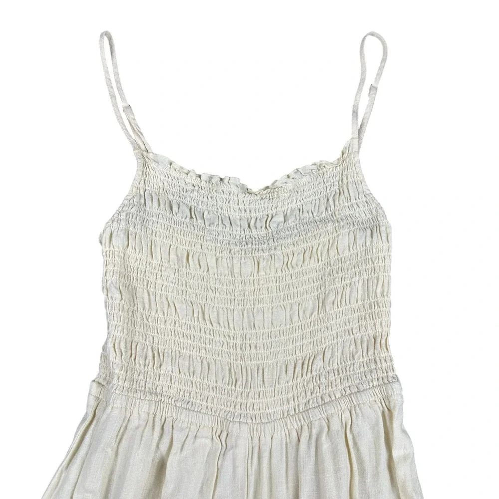 H&M Smocked Linen Blend Wide Leg Jumpsuit Cream Beige Summer Minimalist Small